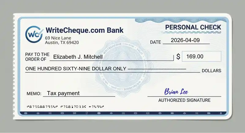 Cheque example for 169