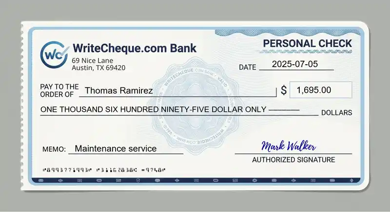 Cheque example for 1695