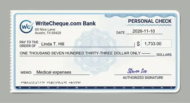 Cheque example for 1733