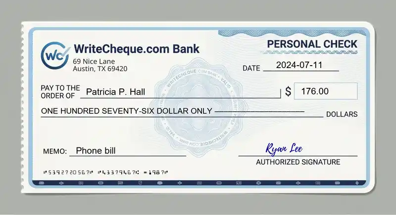 Cheque example for 176