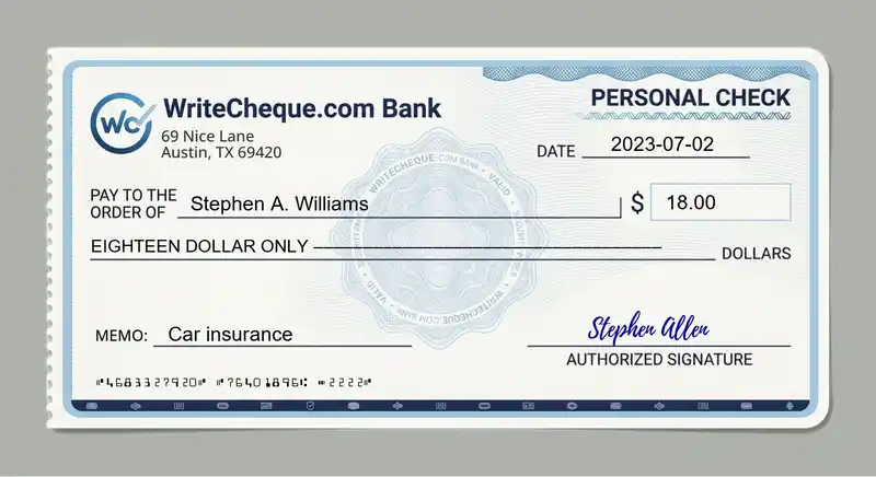 Cheque example for 18
