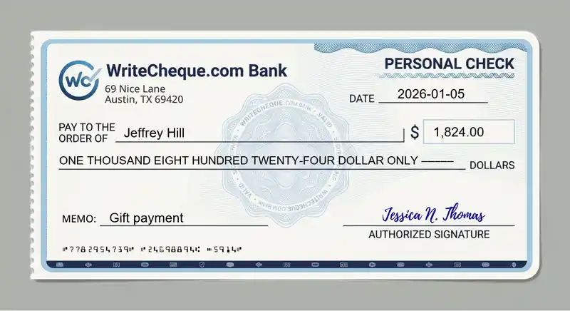 Cheque example for 1824