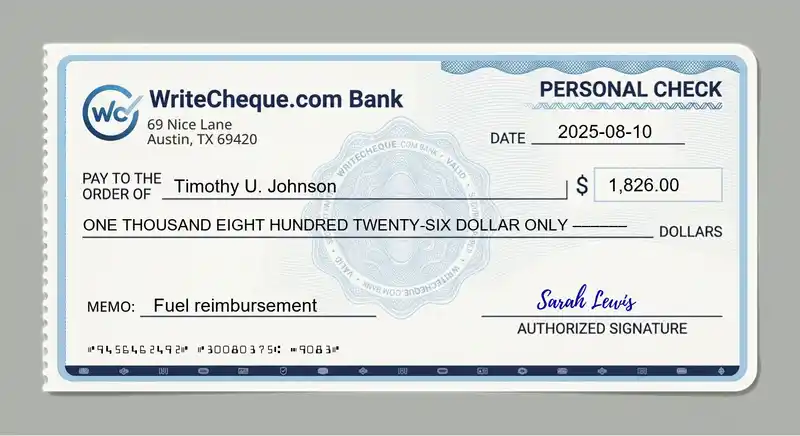 Cheque example for 1826