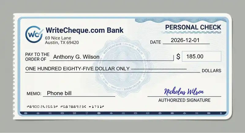 Cheque example for 185