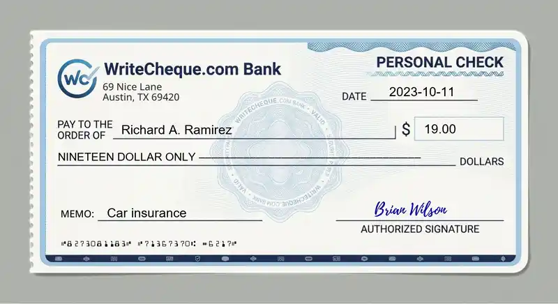 Cheque example for 19