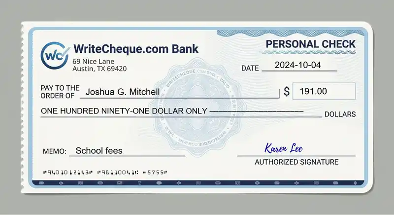 Cheque example for 191