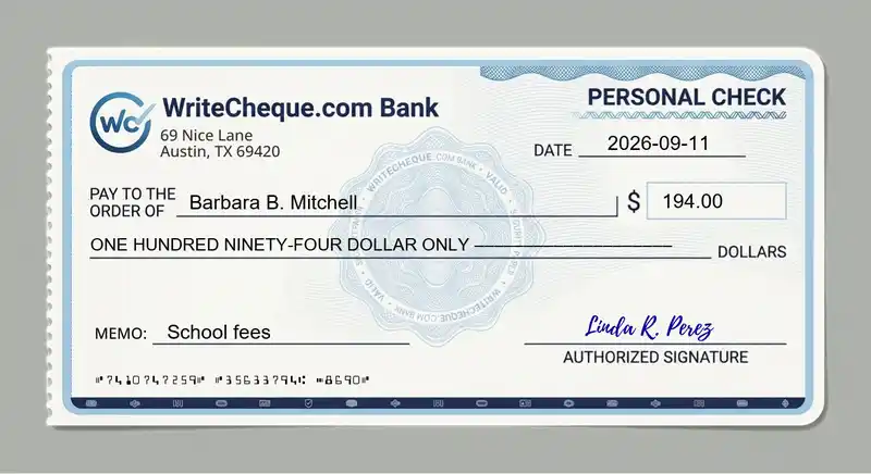 Cheque example for 194