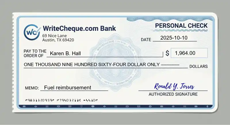 Cheque example for 1964