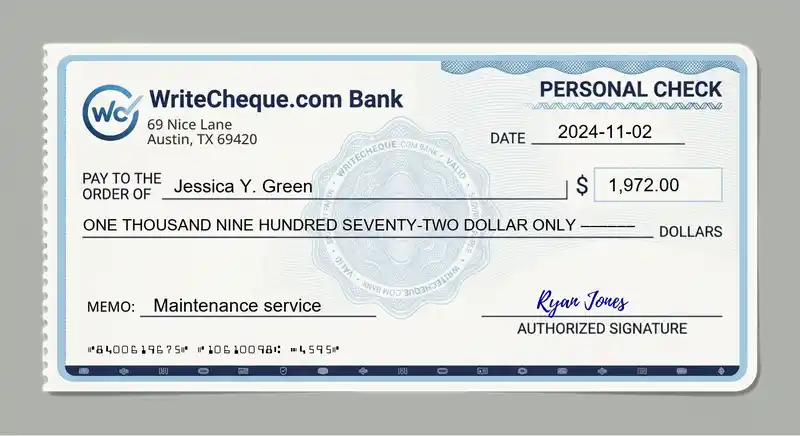 Cheque example for 1972