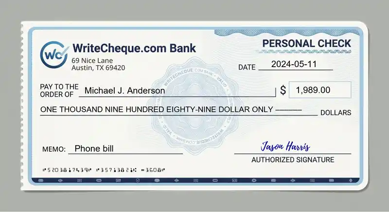 Cheque example for 1989