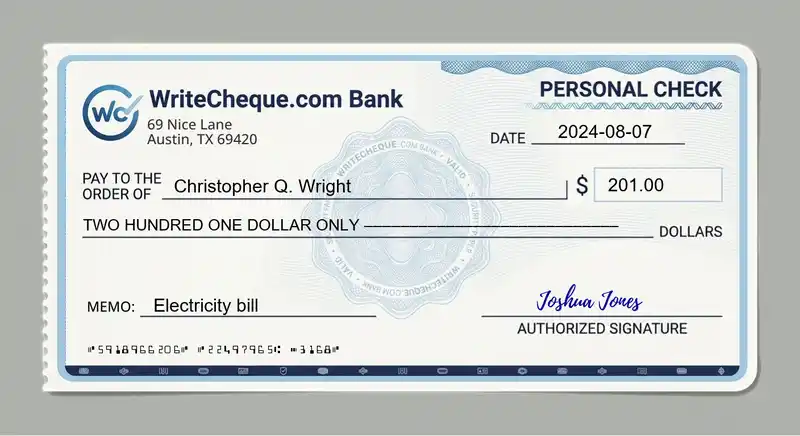Cheque example for 201