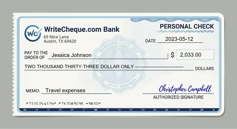 Cheque example for 2033