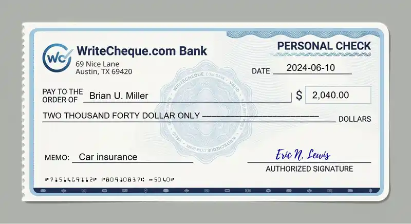 Cheque example for 2040