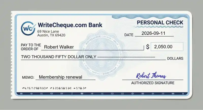 Cheque example for 2050