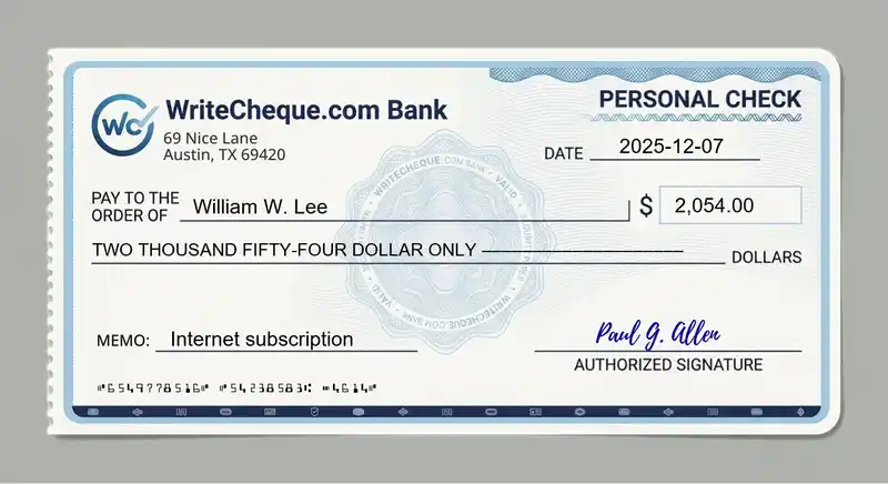 Cheque example for 2054