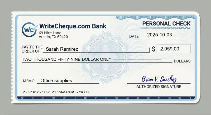 Cheque example for 2059