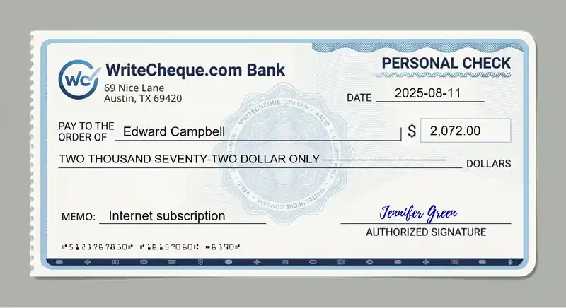 Cheque example for 2072