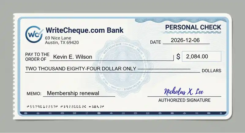 Cheque example for 2084