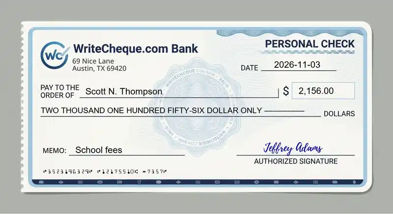 Cheque example for 2156