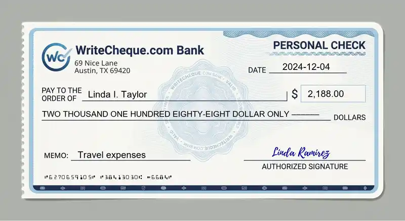 Cheque example for 2188
