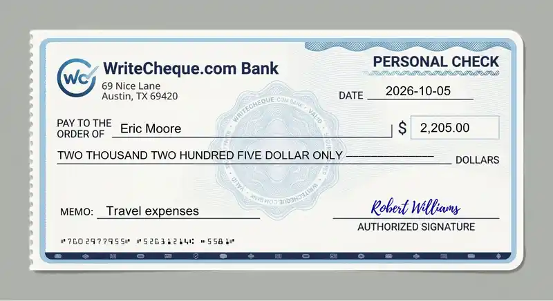 Cheque example for 2205