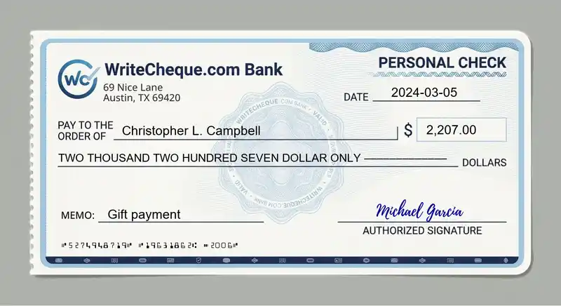 Cheque example for 2207