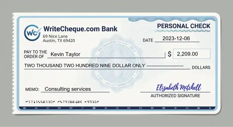 Cheque example for 2209