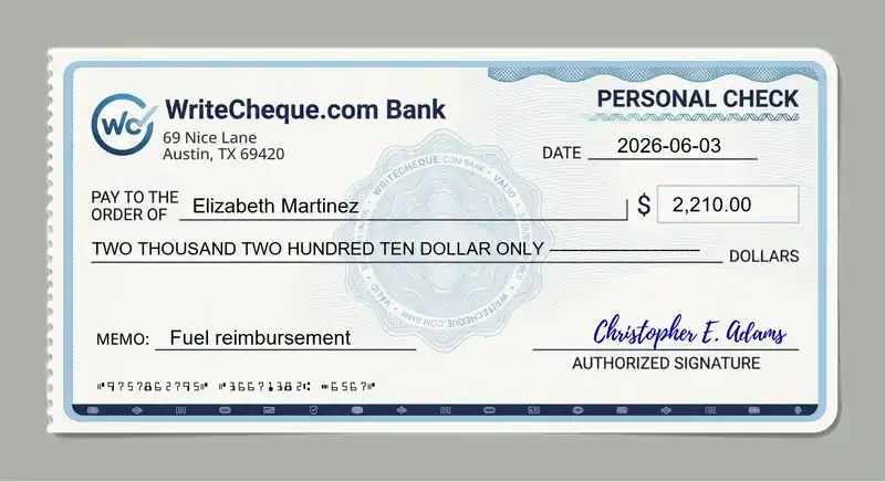 Cheque example for 2210