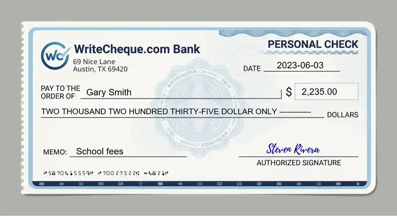 Cheque example for 2235