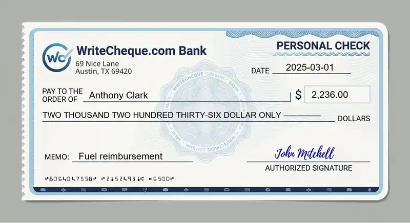 Cheque example for 2236