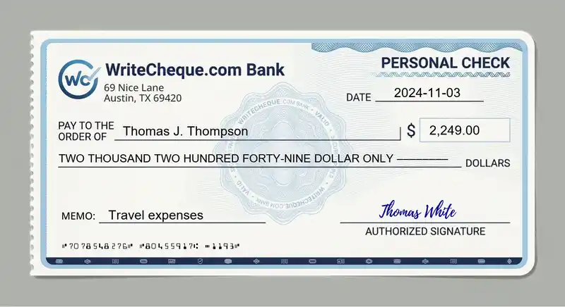 Cheque example for 2249