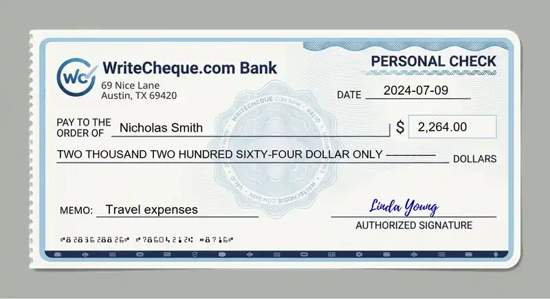 Cheque example for 2264