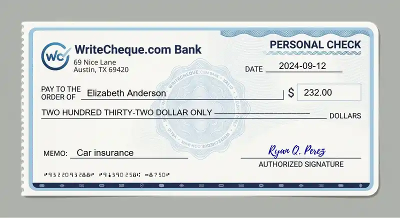 Cheque example for 232