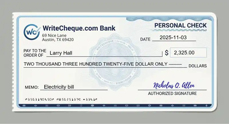 Cheque example for 2325