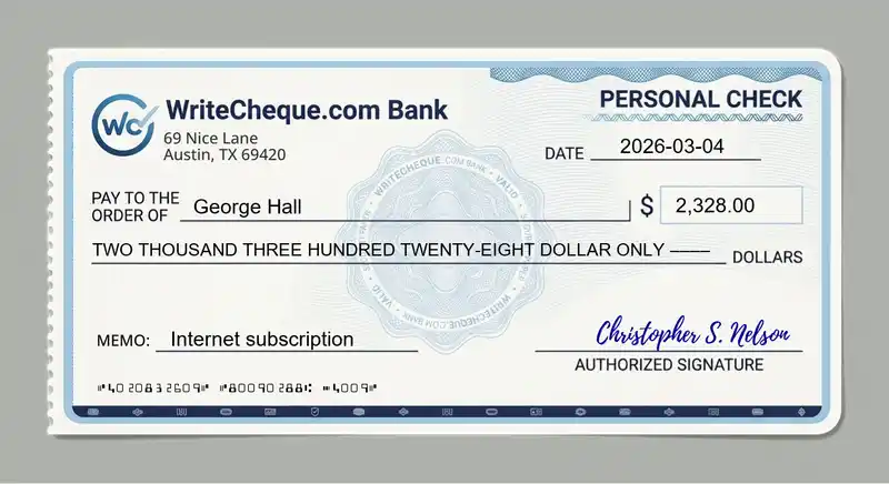 Cheque example for 2328