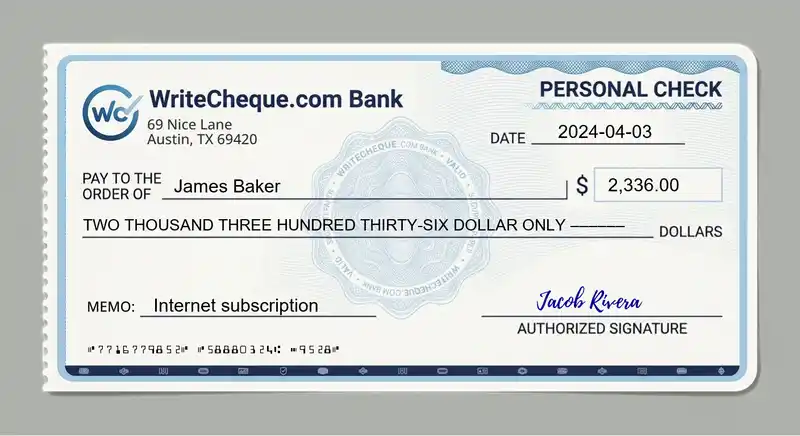 Cheque example for 2336