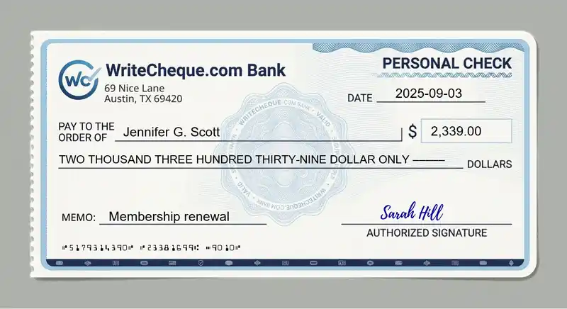Cheque example for 2339