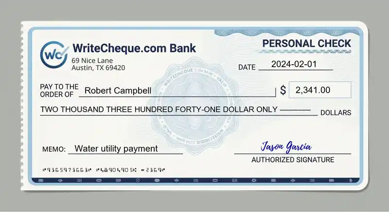 Cheque example for 2341