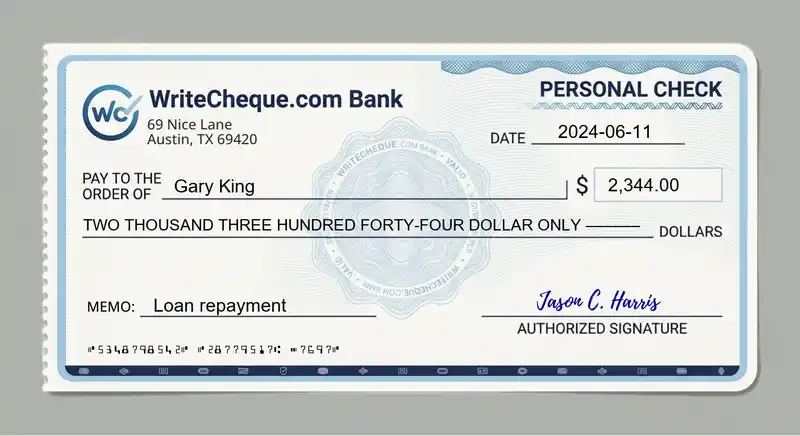 Cheque example for 2344