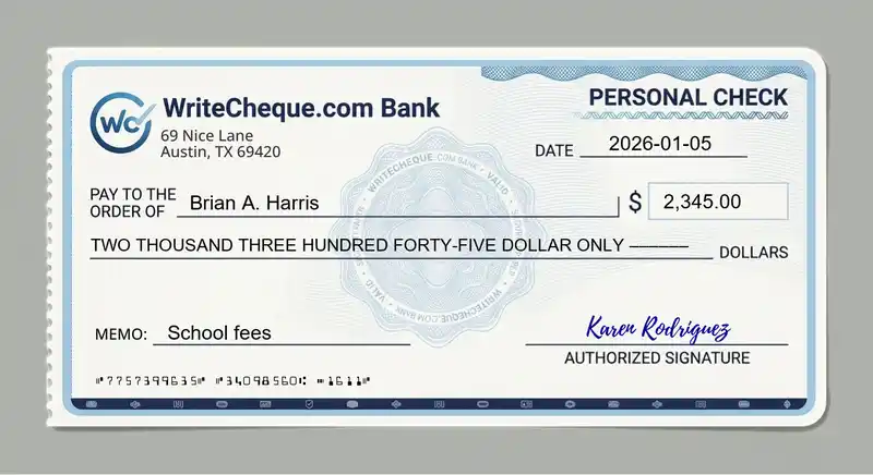 Cheque example for 2345