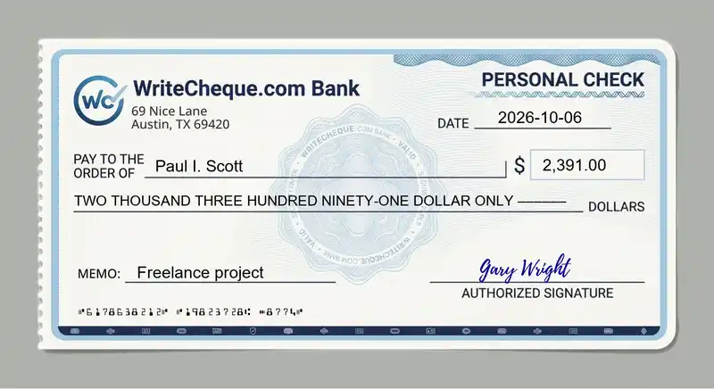 Cheque example for 2391