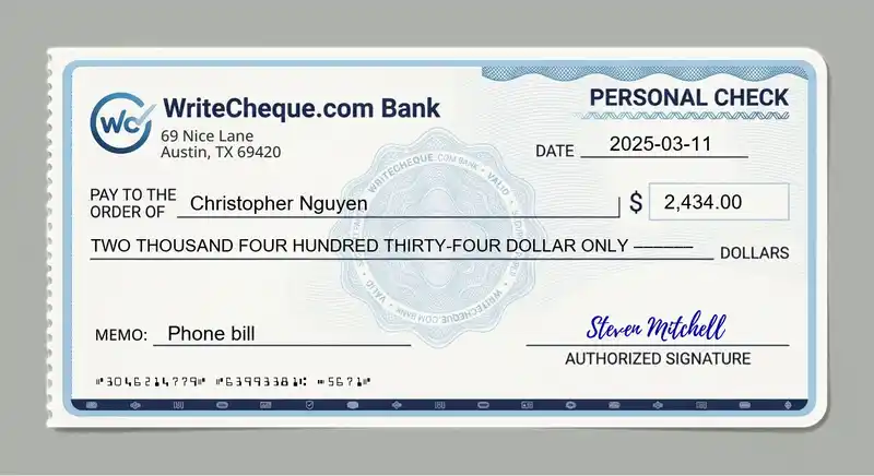 Cheque example for 2434