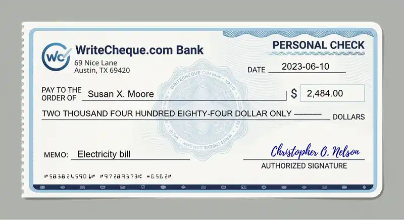 Cheque example for 2484