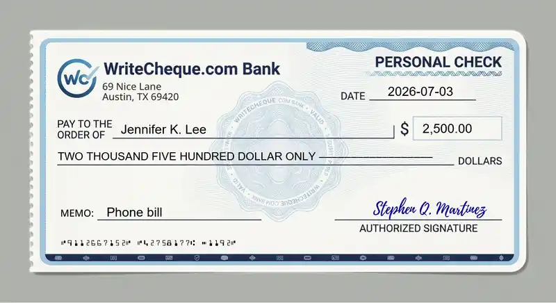Cheque example for 2500