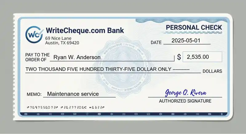 Cheque example for 2535