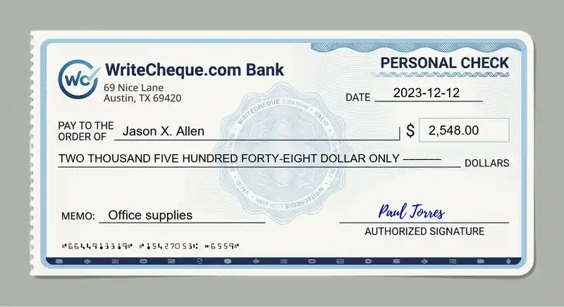 Cheque example for 2548