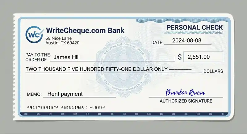 Cheque example for 2551