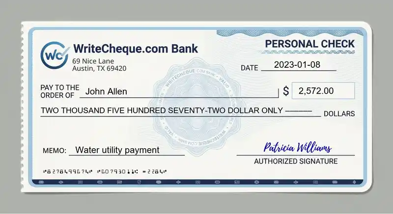 Cheque example for 2572