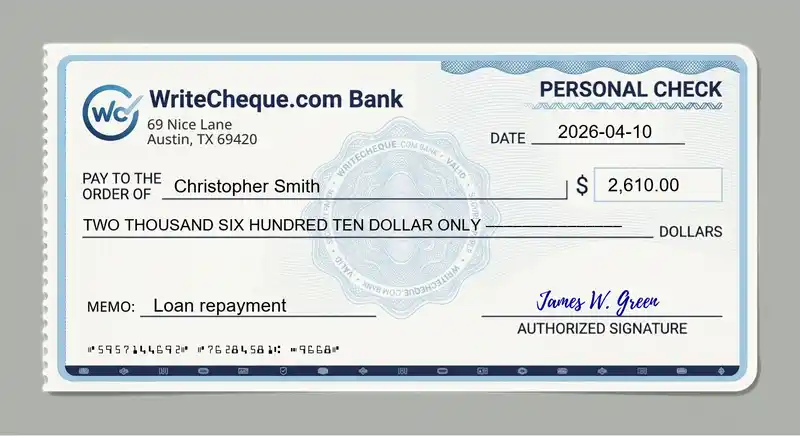 Cheque example for 2610