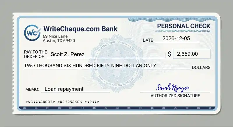 Cheque example for 2659